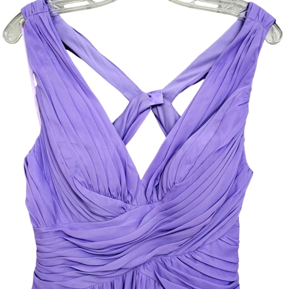 Nwot Hailey by Adrianna Papell Lilac Ruched Emperor Waist Chiffon High Low Gown - Picture 5 of 16